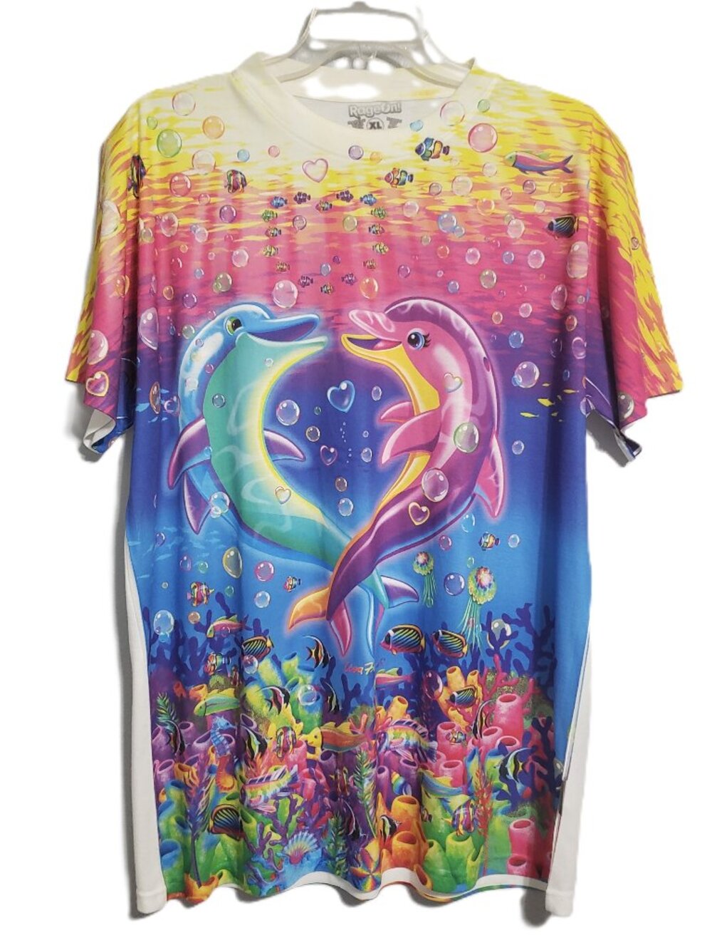 Lisa Frank Dolphins Rage On T Shirt XL Multicolor All Over Print Short Sleeve